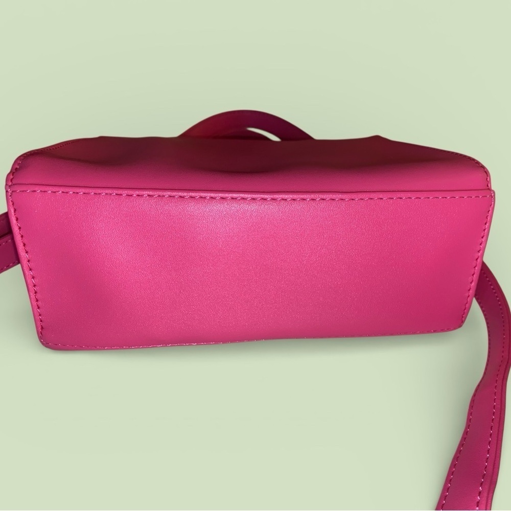 CROSSBODY Quilted Mini Tote Handbag w/Handles Fuchsia Hot Pink Adjustable Straps - Picture 5 of 7